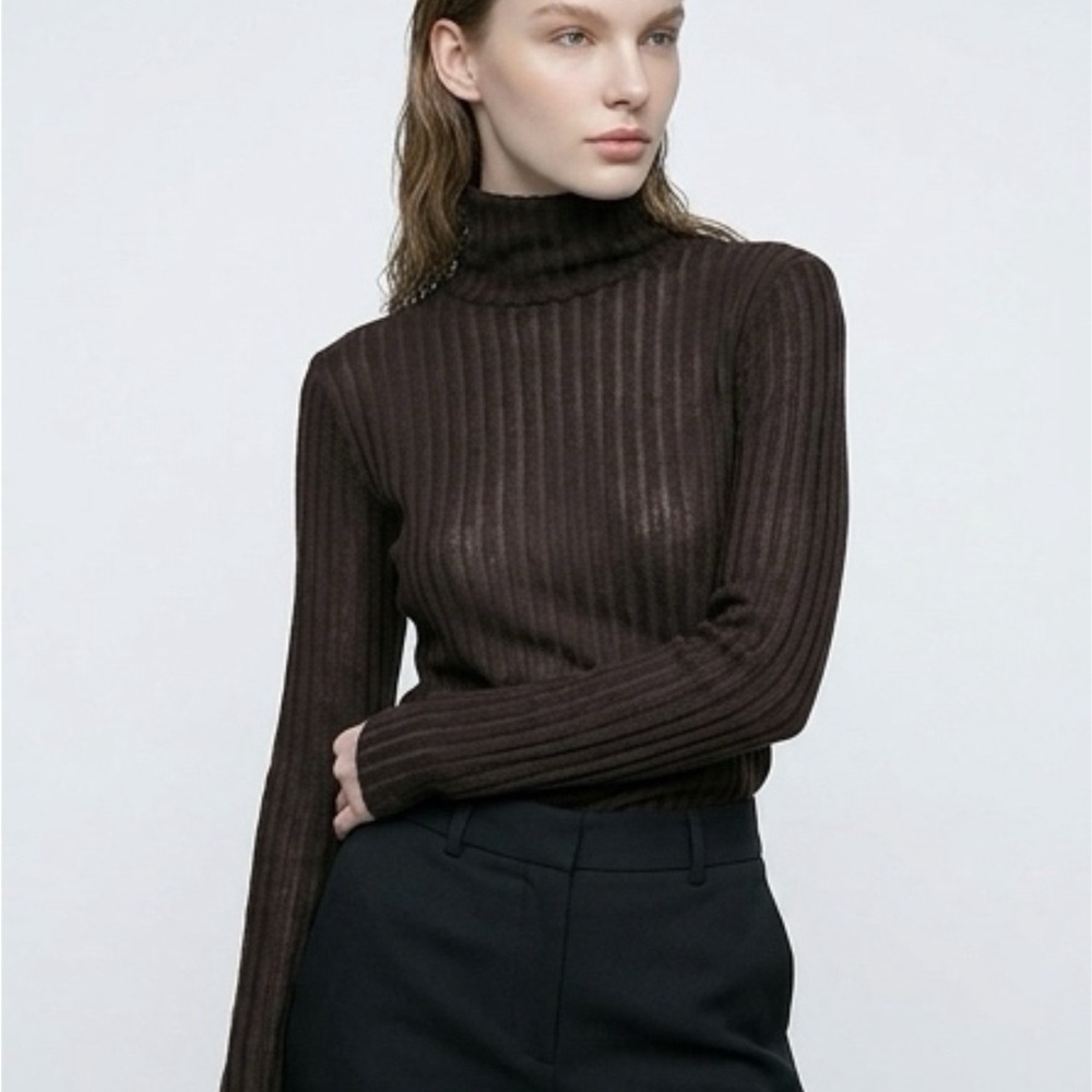 Black Ribbed Turtleneck Sweater